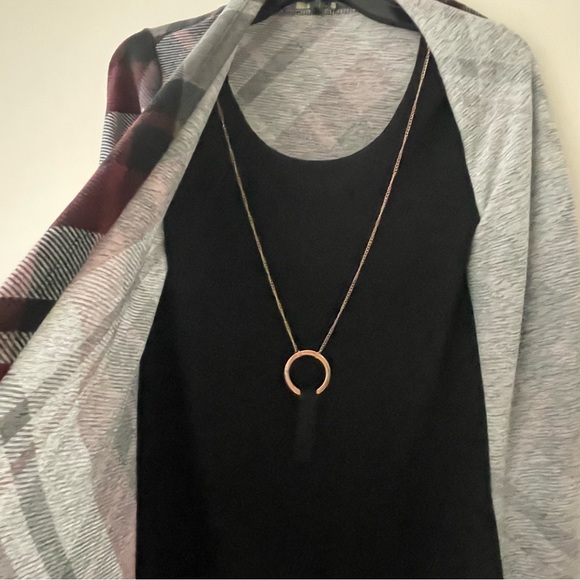 Black and Red Multicolor Mini Dress with Tassel Necklace and Built-in Cardigan - Picture 7 of 11